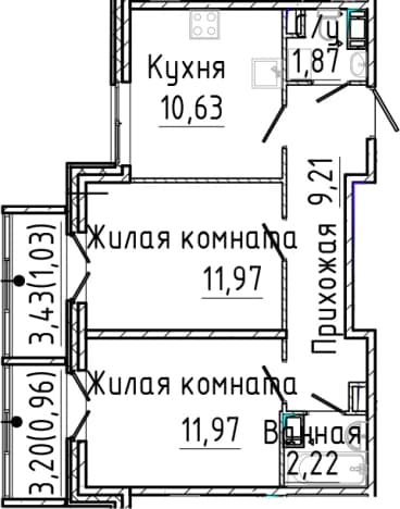 . Вариант № 2061027, 0, площадь - 47.87 квм, цена 10121580 рублей