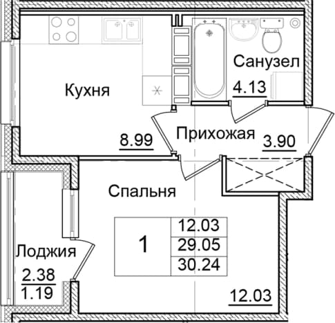 . Вариант № 2012236, 0, площадь - 29.05 квм, цена 6314552 рублей