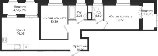 . Вариант № 1839216, 0, площадь - 49.67 квм, цена 8628512 рублей