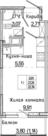 . Вариант № 2340804, 0, площадь - 21.24 квм, цена 4391896 рублей