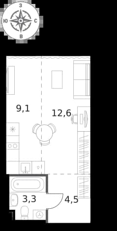 . Вариант № 2151291, 0, площадь - 29.5 квм, цена 15292800 рублей