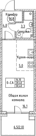 . Вариант № 2330627, 0, площадь - 28.4 квм, цена 7410485 рублей