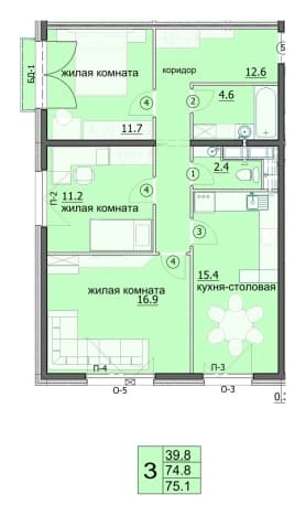 . Вариант № 289760, 0, площадь - 75.1 квм, цена 7885500 рублей
