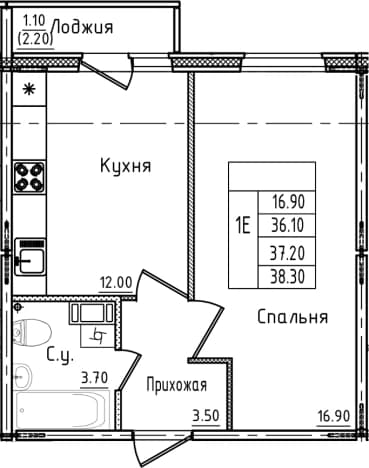 . Вариант № 2151708, 0, площадь - 36.1 квм, цена 6020261 рублей