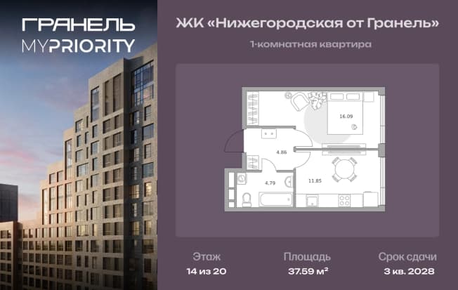 . Вариант № 2201789, 0, площадь - 37.59 квм, цена 20672495 рублей