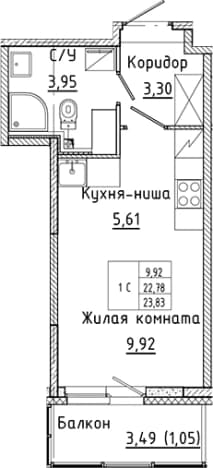 . Вариант № 2168615, 0, площадь - 22.78 квм, цена 4823703 рублей
