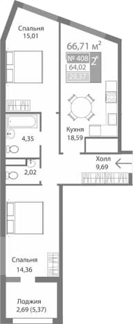 . Вариант № 2125425, 0, площадь - 64.02 квм, цена 9539530 рублей