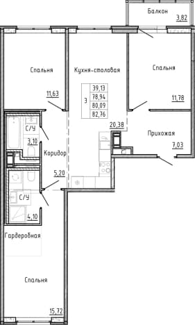 . Вариант № 1878348, 0, площадь - 76.27 квм, цена 19598023 рублей