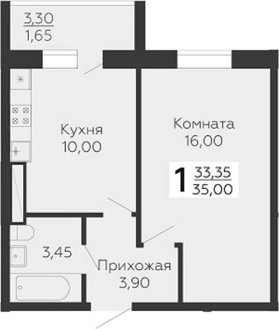 . Вариант № 1833360, 0, площадь - 33.35 квм, цена 5638500 рублей
