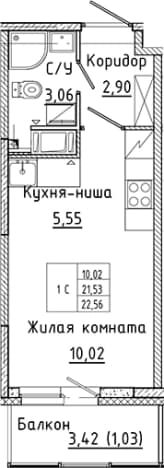 . Вариант № 2340768, 0, площадь - 21.53 квм, цена 5181565 рублей