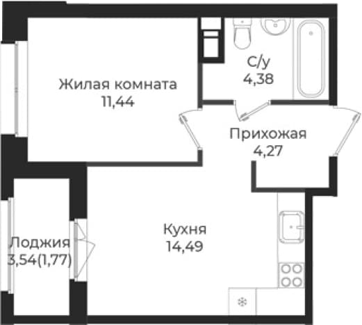 . Вариант № 1839406, 0, площадь - 34.58 квм, цена 5659695 рублей