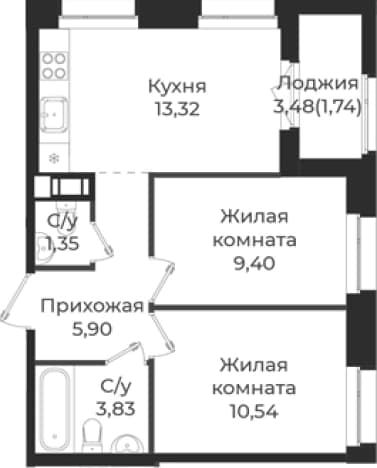 . Вариант № 1838893, 0, площадь - 44.34 квм, цена 7734528 рублей
