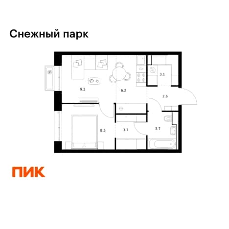 Купить однокомнатную квартиру в новостройках в ЖК Снежный парк в Владивостоке. Вариант № 2272873, 1, площадь - квм, цена 7951300 рублей