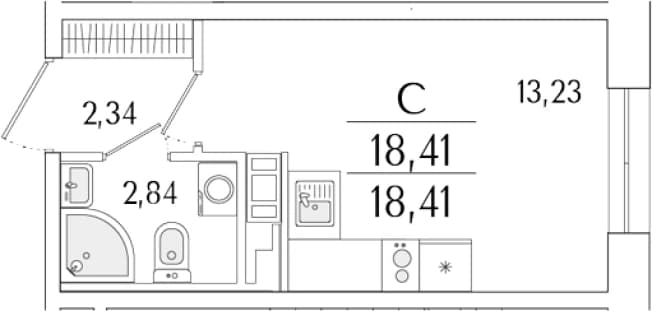 . Вариант № 2300384, 0, площадь - 18.41 квм, цена 9793749 рублей