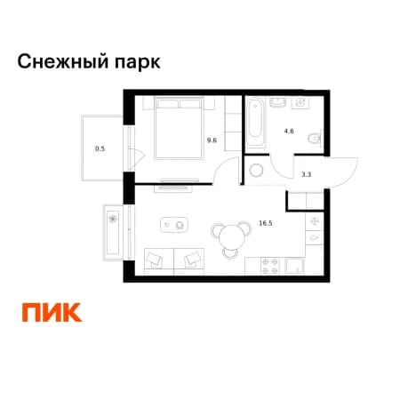 . Вариант № 2272872, 0, площадь - 34.5 квм, цена 6886200 рублей