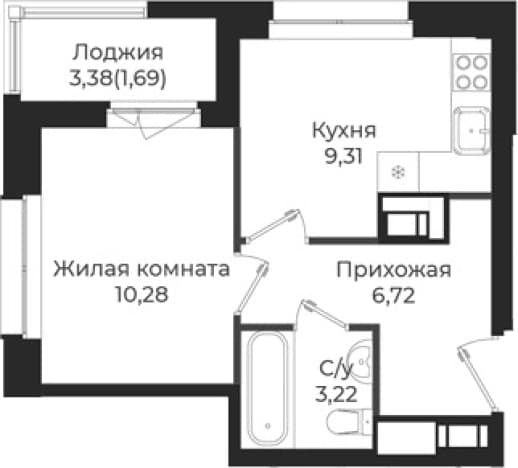. Вариант № 1839416, 0, площадь - 29.53 квм, цена 5197193 рублей
