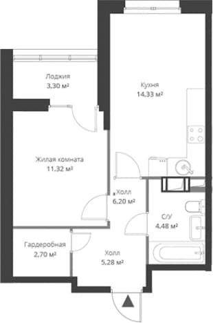 . Вариант № 1806834, 0, площадь - 41.35 квм, цена 7331310 рублей
