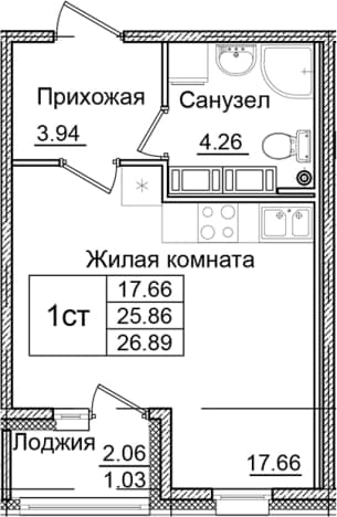 . Вариант № 1826610, 0, площадь - 25.86 квм, цена 5203068 рублей