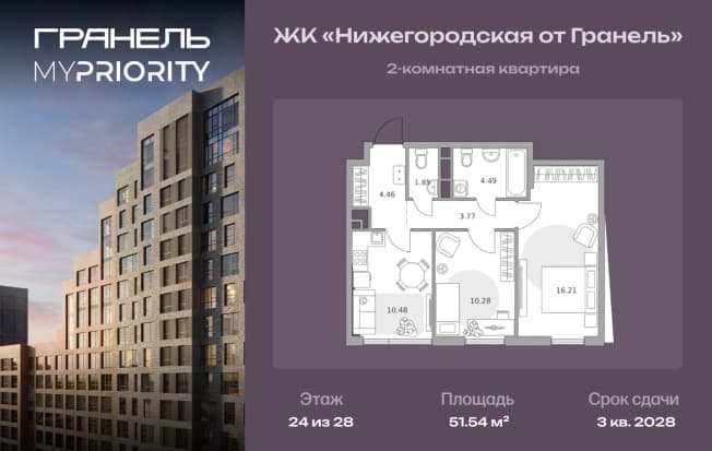 . Вариант № 2198700, 0, площадь - 51.54 квм, цена 21715019 рублей