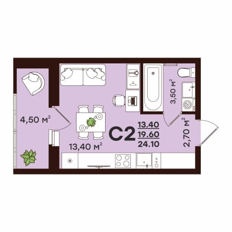 Купить студию площадью 25 кв.м в Владимире. Вариант № 1553820, 1, площадь - квм, цена 4434400 рублей