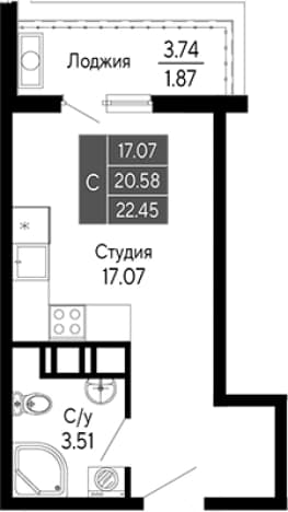 . Вариант № 2111336, 0, площадь - 20.58 квм, цена 7184000 рублей