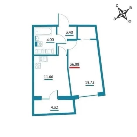 . Вариант № 2282063, 0, площадь - 36.08 квм, цена 5649000 рублей