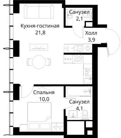 . Вариант № 2173511, 0, площадь - 41.9 квм, цена 23344208 рублей