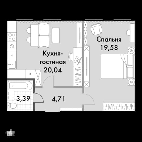 . Вариант № 2187377, 0, площадь - 47.7 квм, цена 14214600 рублей