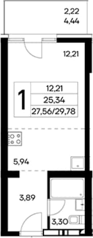 . Вариант № 2155137, 0, площадь - 27.56 квм, цена 10423000 рублей
