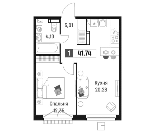 . Вариант № 1835587, 0, площадь - 41.74 квм, цена 8953517 рублей