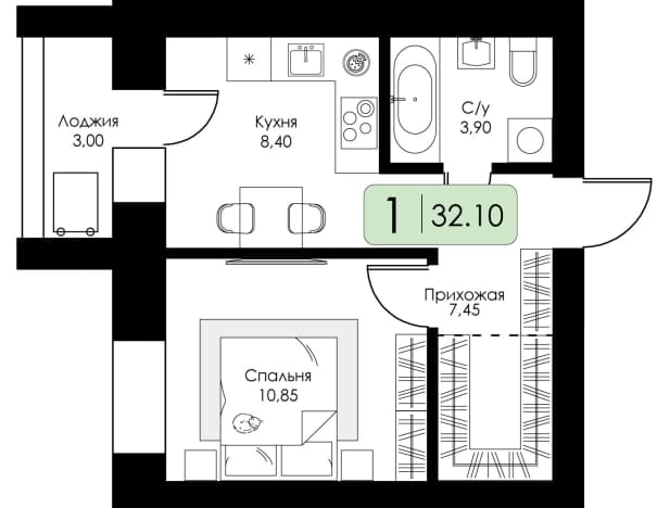 Купить квартиру в новостройках в Смоленской области. Вариант № 2095219, 1, площадь - квм, цена 4537335 рублей