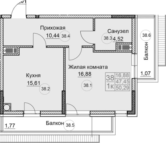 . Вариант № 2123058, 0, площадь - 47.45 квм, цена 7460430 рублей