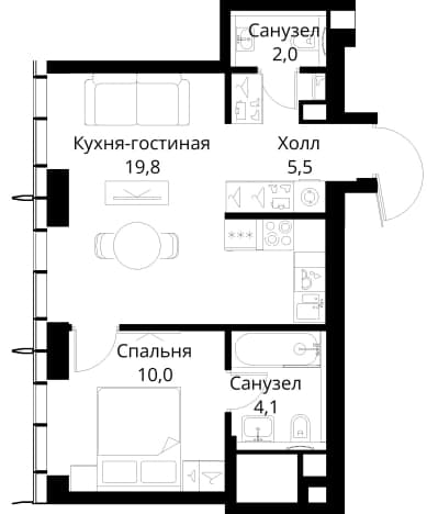 . Вариант № 2173611, 0, площадь - 41.4 квм, цена 23353243 рублей