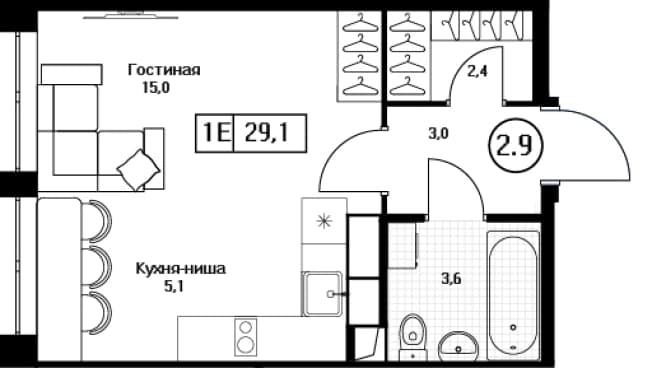 . Вариант № 2346271, 0, площадь - 29.1 квм, цена 6838500 рублей