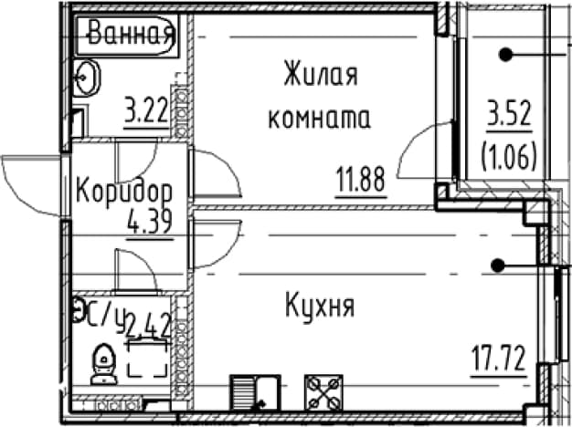 . Вариант № 1831161, 0, площадь - 39.63 квм, цена 11002576 рублей