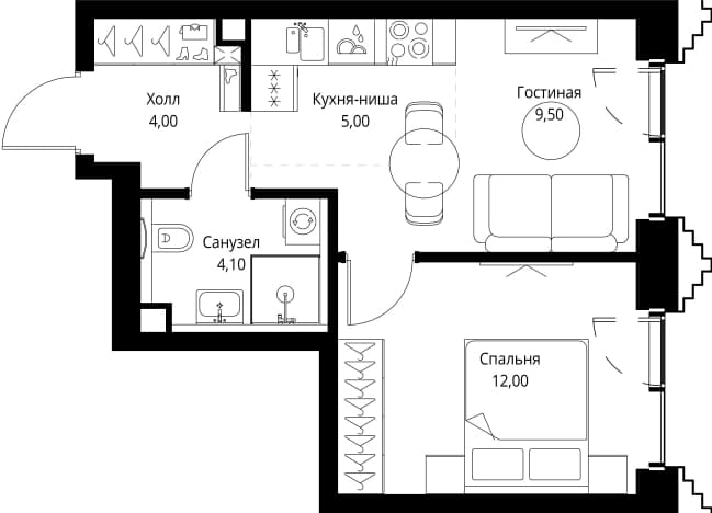 . Вариант № 1649168, 0, площадь - 34.9 квм, цена 25180350 рублей
