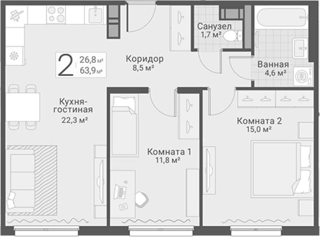 . Вариант № 1855372, 0, площадь - 63.9 квм, цена 18750000 рублей