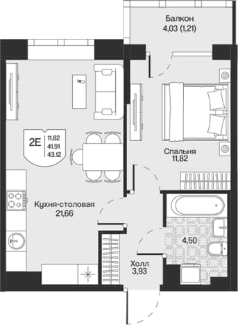 . Вариант № 1848570, 0, площадь - 41.91 квм, цена 10602105 рублей