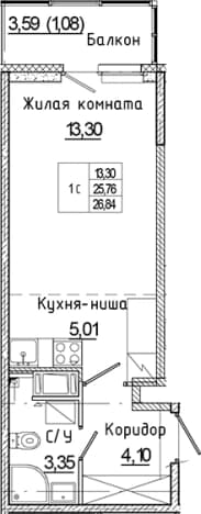 . Вариант № 2168691, 0, площадь - 25.76 квм, цена 4725660 рублей