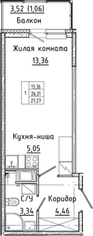 . Вариант № 2168666, 0, площадь - 26.21 квм, цена 5181245 рублей