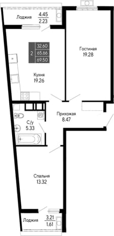 . Вариант № 2112059, 0, площадь - 65.66 квм, цена 13900000 рублей