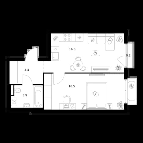 . Вариант № 2175946, 0, площадь - 41.8 квм, цена 12372800 рублей