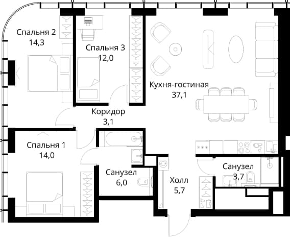 . Вариант № 2173567, 0, площадь - 95.9 квм, цена 37789203 рублей