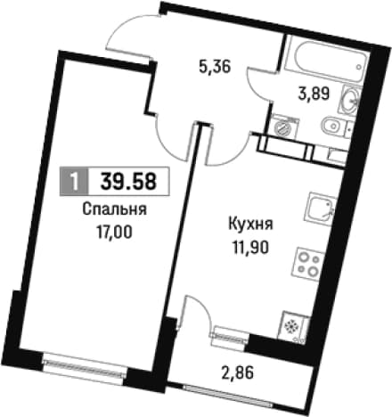 . Вариант № 1813283, 0, площадь - 38.15 квм, цена 7323527 рублей