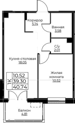 . Вариант № 1871357, 0, площадь - 39.3 квм, цена 7864450 рублей