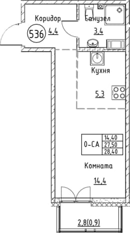 . Вариант № 1830998, 0, площадь - 27.5 квм, цена 6777032 рублей