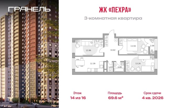 . Вариант № 2202223, 0, площадь - 69.6 квм, цена 12437983 рублей