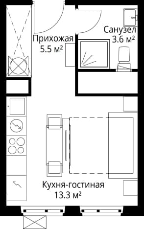 . Вариант № 2318258, 0, площадь - 22.4 квм, цена 7747107 рублей
