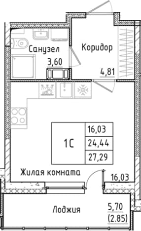 . Вариант № 1814401, 0, площадь - 24.44 квм, цена 6365147 рублей