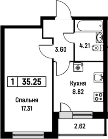 . Вариант № 1871916, 0, площадь - 33.94 квм, цена 6455283 рублей